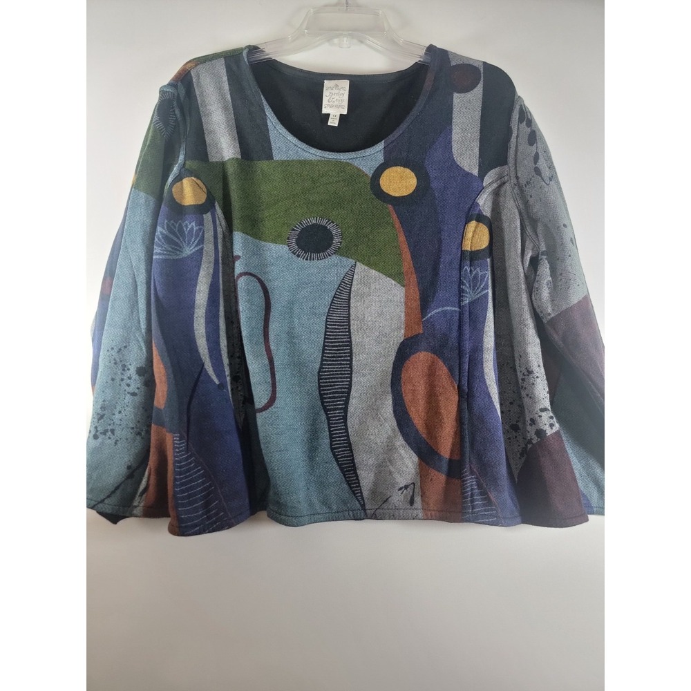 Artistic Patchwork Knit  Parsley & Sage Tunic Top Plus Size 1X
